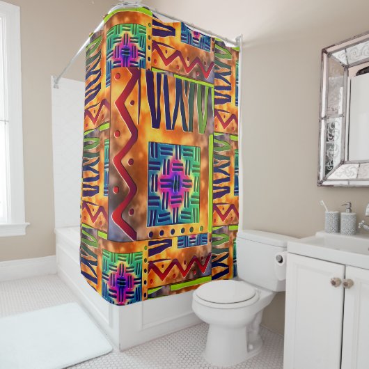 Rideaux De Douche Tissu de boue Tribal Imprimer (En situation)