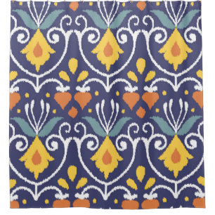 Rideaux De Douche Tissu Ikat artisanal. Un motif sans couture ethniq
