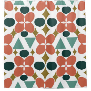 Rideaux De Douche Tissu Motif moderne de diamant à fleurs du milieu 