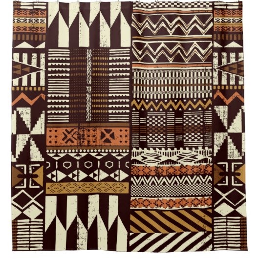 Rideaux De Douche Tissu tribal africain patchwork abstrait vin (Devant)