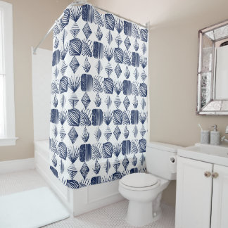 Rideaux De Douche Tissu Tribal des Caraïbes : blanc, bleu marine