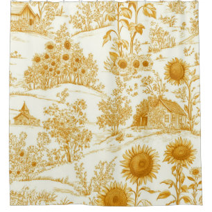 Rideaux De Douche Toile de campagne Tournesol Vintage Jaune