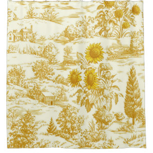 Rideaux De Douche Toile de campagne vintage jaune tournesol (2)