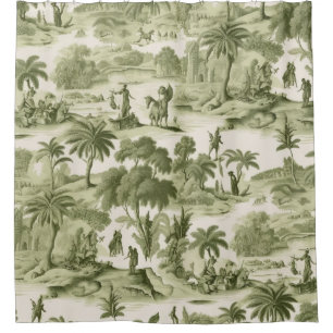 Rideaux De Douche Toile de Cottage Vert Atténué Paysage Champêtre