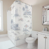 Rideaux De Douche Toile de Jouy Bleue Côtière (En situation)