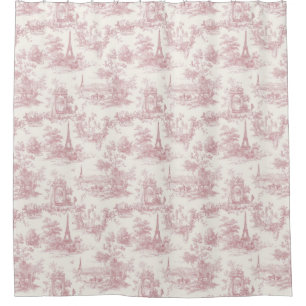 Rideaux De Douche Toile de Jouy Romantique Rose Motif Campagne (3)