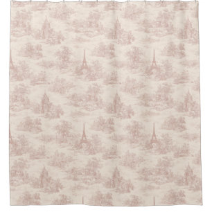 Rideaux De Douche Toile de Jouy Romantique Rose Paysage Campagnard (
