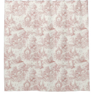 Rideaux De Douche Toile de Jouy Romantique Rose Paysage Campagnard (