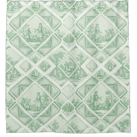 Toile de Jouy vert sauge avec scènes pastorales