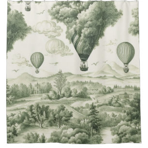 Rideaux De Douche Toile de Jouy Verte Antique Motif Pastoral