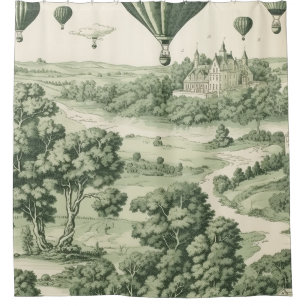 Rideaux De Douche Toile de Jouy verte classique Campagne française