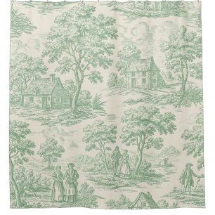 Rideaux De Douche Toile de Jouy verte pastorale Scène de campagne ag