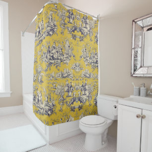 Rideaux De Douche Toile de Jouy vintage jaune Fleurs Lac