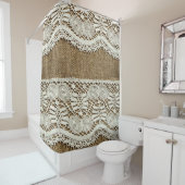 Rideaux De Douche toile de jute rustique, dentelle blanche, cru, (En situation)