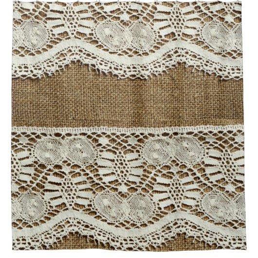 Rideaux De Douche toile de jute rustique, dentelle blanche, cru, (Devant)