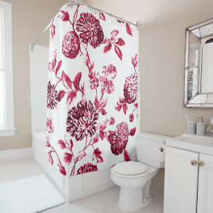 Rideaux De Douche Toile florale rouge cerisier Vintage no 2