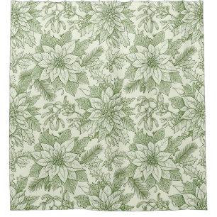 Rideaux De Douche Toile verte Poinsettia Motif de Noël (1)