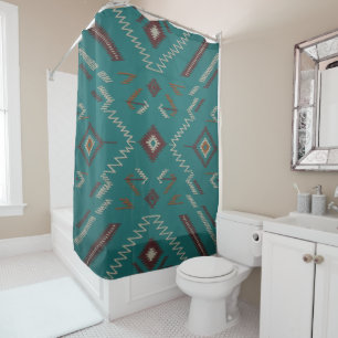 Rideaux De Douche Tonalité turquoise géométrique Navajo Sud-Ouest