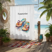 Rideaux De Douche tongs colorés aquarelle personnalisable