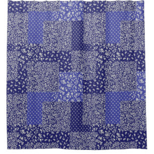 Rideaux De Douche Tons Chintz Motif de Patchwork de Polka bleu point