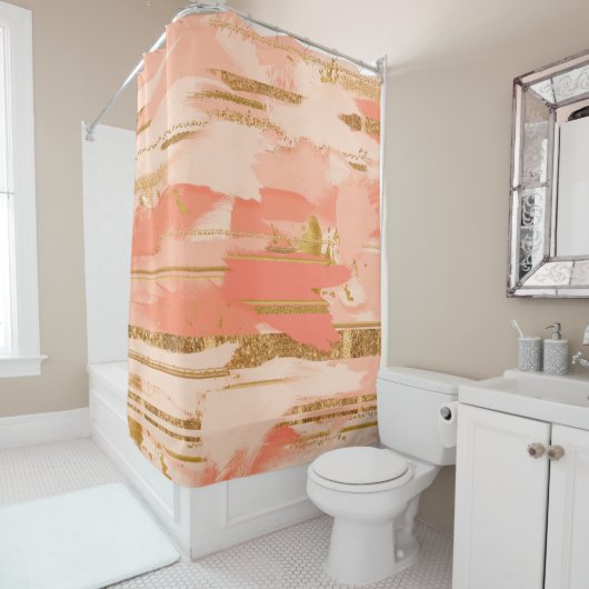 Rideaux De Douche Tons de pêche et d'or (En situation)
