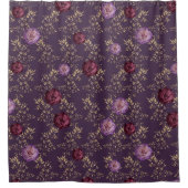 RIDEAUX DE DOUCHE TONS DE PURPLE ROSES FLORAUX & FEUILLES D'OR (Devant)