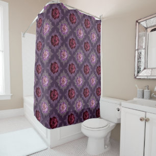 RIDEAUX DE DOUCHE TONS DE ROSES FLORAUX VIOLENTS