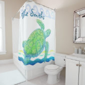 Rideaux De Douche Tortue bleue et verte (En situation)