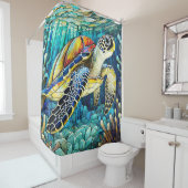 Rideaux De Douche Tortue de mer de style verre (En situation)