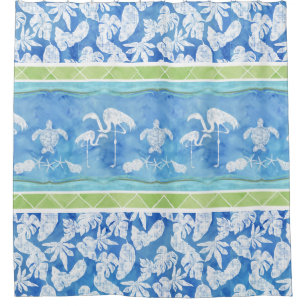 Rideaux De Douche Tortue de mer tropicale de Flamant rose de feuille