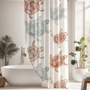 Rideaux De Douche Tortue marine Brown et bleue