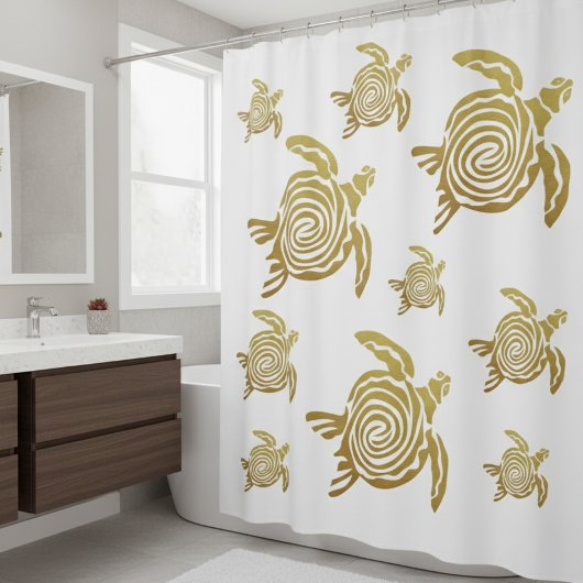 Rideaux De Douche Tortue marine d'or Nautical