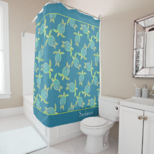 Rideaux De Douche Tortue marine marine personnalisée Turquoise bleu