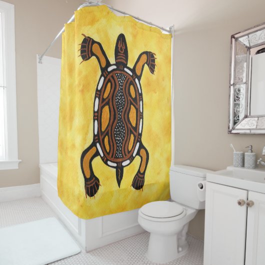 Rideaux De Douche Tortue - Peinture artistique autochtone (En situation)