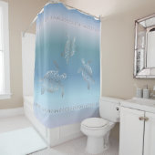 Rideaux De Douche Tortues d'argent Blue Gradient Nautique (En situation)