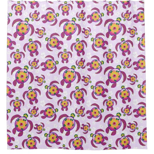 Rideaux De Douche Tortues de Honu rose Hibiscus Fleurs (Devant)