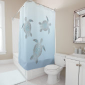 Rideaux De Douche Tortues de mer argentées bleues (En situation)