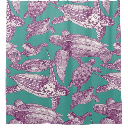 Rideaux De Douche tortues de mer violet turquoise (Devant)