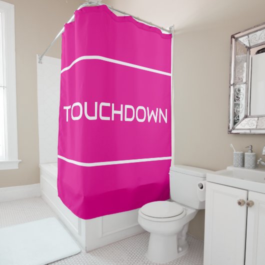 Rideaux De Douche TOUCHDOWN Bandes blanches modernes sur fond rose v (En situation)