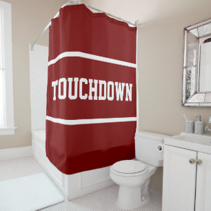 Rideaux De Douche TOUCHDOWN Sport Rouge Profond Gras Texte Blanc Ray