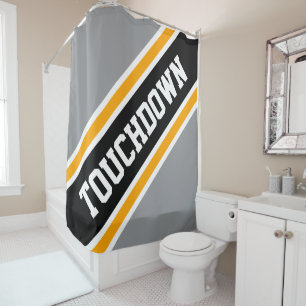 Rideaux De Douche TOUCHDOWN Sporty Grey Yellow Black Racing Stripes
