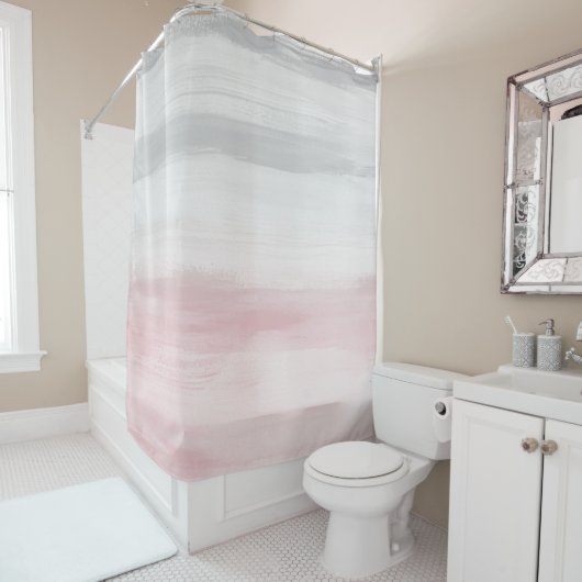 Rideaux De Douche Toucher l'aquarelle gris-blanc Abstrait #5 #art (En situation)