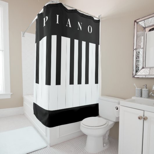 Rideaux De Douche Touches de piano Musique Clavier Instrument noir b (En situation)