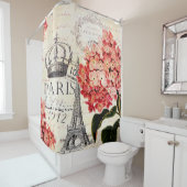 Rideaux De Douche Tour Eiffel et hydrangée (En situation)