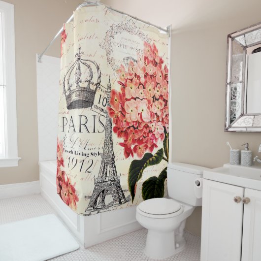 Rideaux De Douche Tour Eiffel et hydrangée (En situation)