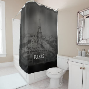 Rideaux De Douche Tour Eiffel et Paris noir et blanc vintage