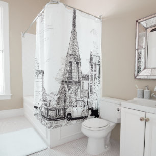 Rideaux De Douche Tour Eiffel Paris France Illustration en encre de 