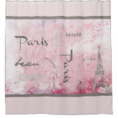 Rideaux De Douche Tour Eiffel Paris rose et texte français (Devant)