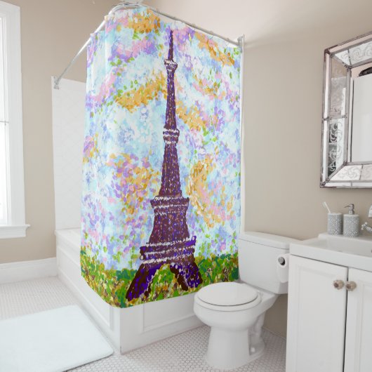 Rideaux De Douche Tour Eiffel Pointillism Paysage de printemps (En situation)