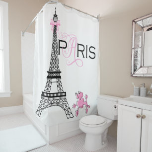Rideaux De Douche Tour Eiffel Ruban Rose Paris France Poodle Personn